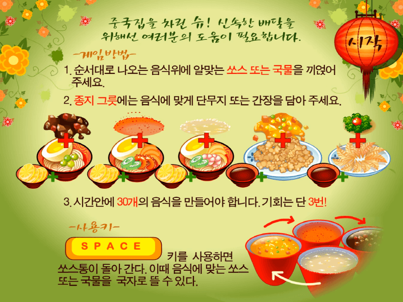 슈의-중국집-신속배달-플래시게임-도움말-화면